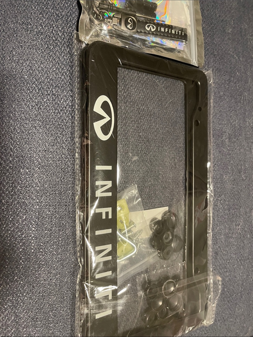 Infiniti Black License Plate Frame with Logo and key chain